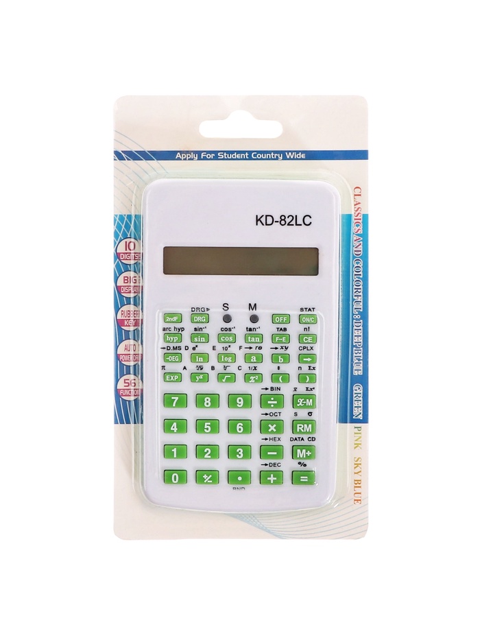 Калькулятор инженерный 10-разрядный, корпус белый, с зелеными кнопками - Фото 1
