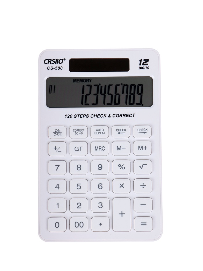 Калькулятор настольный 12-разрядный CS-588 корпус белый - Фото 1