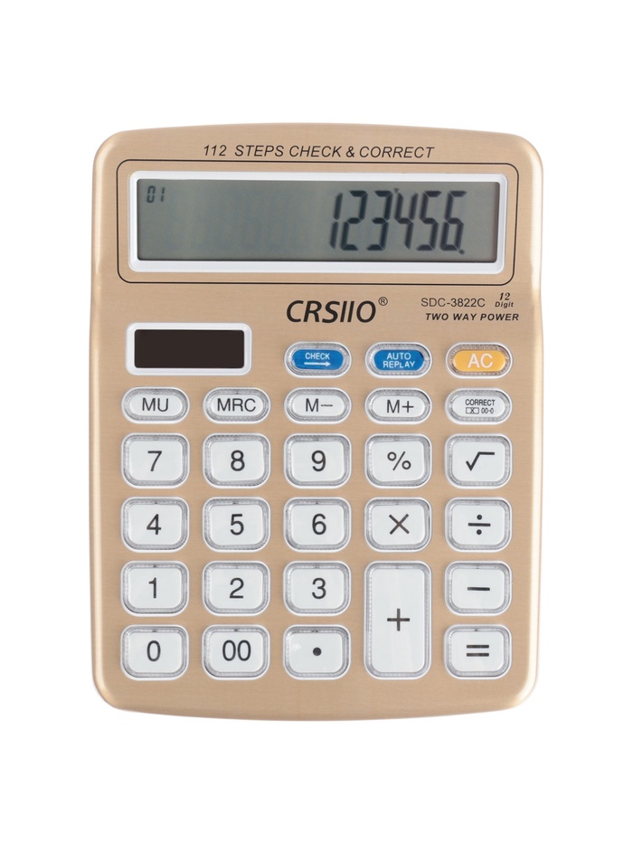 Калькулятор настольный 12-разрядный SDC-3822C, корпус золотистый - Фото 1