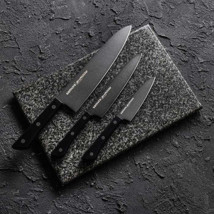 Набор кухонных ножей Shаdоw, 3 шт: лезвие 10 см, 12 см, 20 см, с покрытием Blаck Fusо - Фото 1