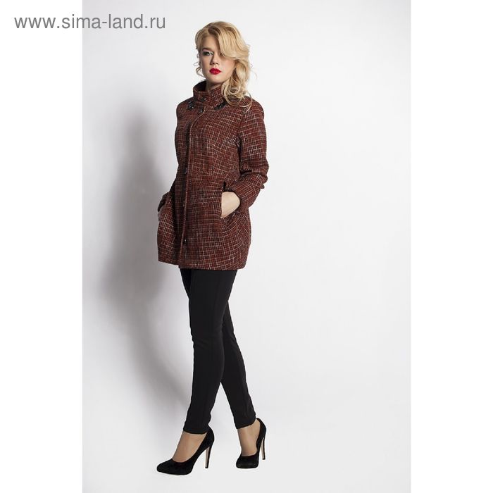П/пальто женское размер 42, цвет черно-терракотовый 1526 - Фото 1