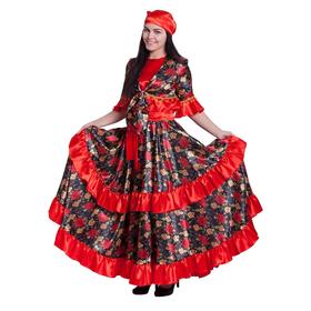 Карнавальный костюм «Цыганка», блузка, юбка, пояс, платок, парик, цвет красный, р. 48-50, рост 164-170 см