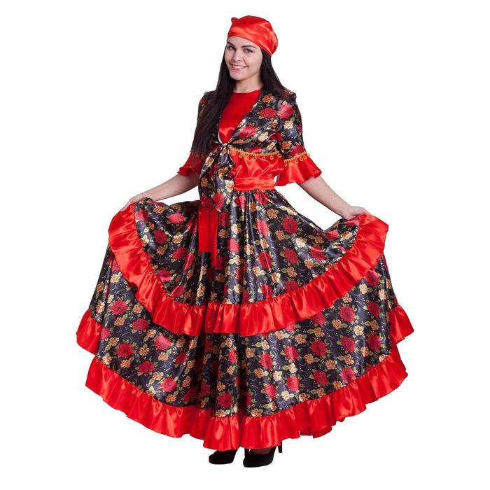 Карнавальный костюм «Цыганка», блузка, юбка, пояс, платок, парик, цвет красный, р. 48-50, рост 164-170 см - Фото 1