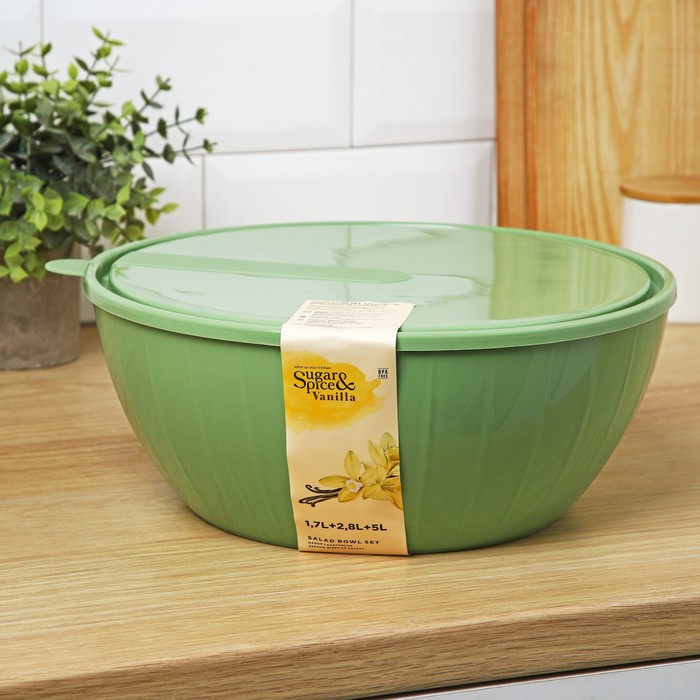 Набор салатников с крышками Giaretti Bono, 3 шт.: 5 л, 2.8 л, 1.7 л, пластик, МИКС