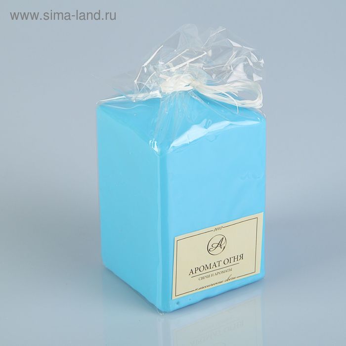Свеча куб, голубая, лакированная, 7х7см - Фото 1