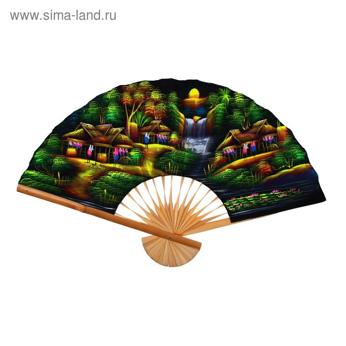 Веер бамбук с блестками "Таинственная деревня" 60 см - Фото 1
