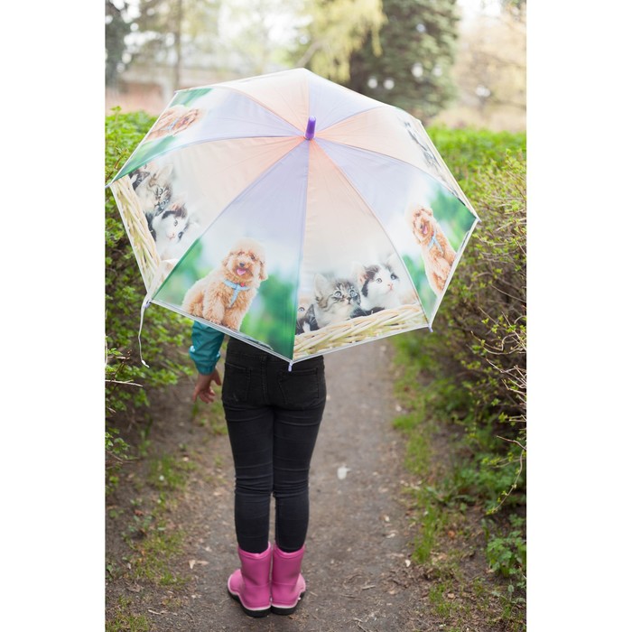 Зонт детский полуавтоматический «Милые зверюшки», r=41см, со свистком, цвет МИКС - фото 1883278342