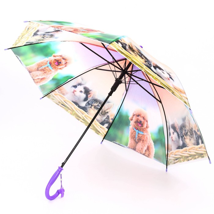Зонт детский полуавтоматический «Милые зверюшки», r=41см, со свистком, цвет МИКС - фото 1905386077
