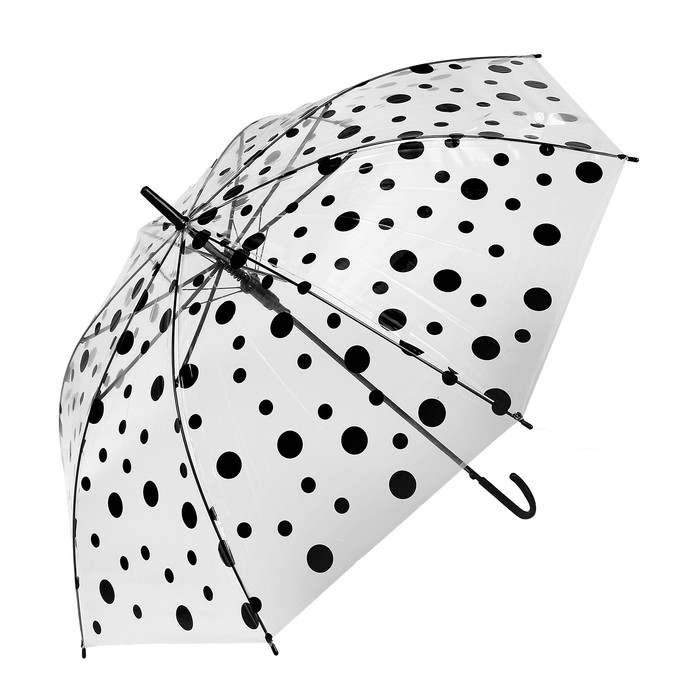 Зонт детский «Горохи», полуавтоматический, r=45см, цвет прозрачный/чёрный - фото 1925814692