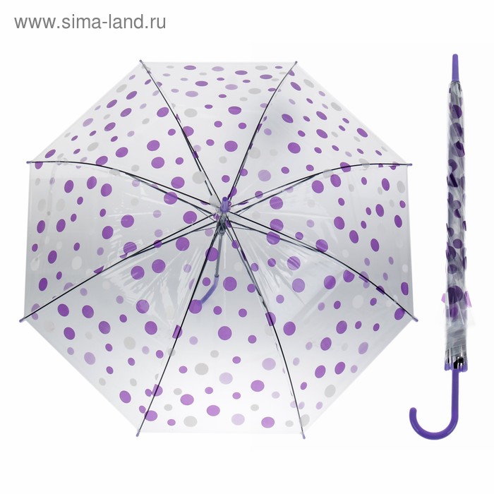 Зонт детский "Горохи", полуавтоматический, r=45см, цвет прозрачный/сиреневый - Фото 1