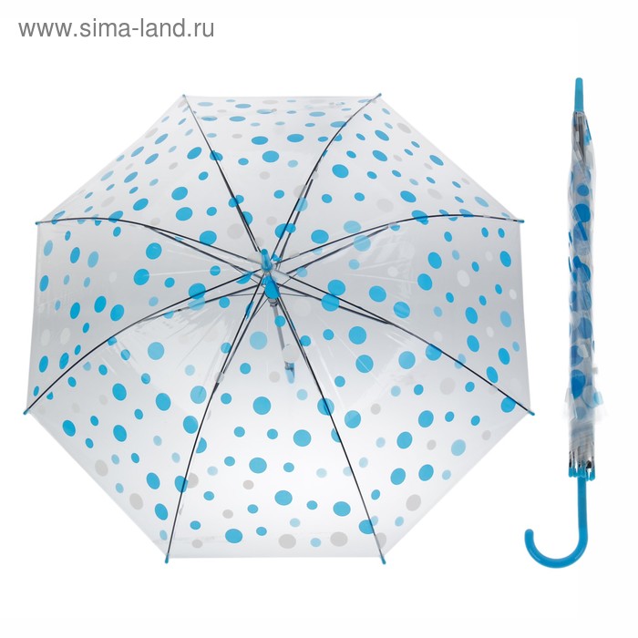 Зонт детский "Горохи", полуавтоматический, r=45см, цвет прозрачный/голубой - Фото 1