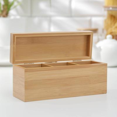 Ящик для чая, 3 секции, 21×7×9 см, бамбук