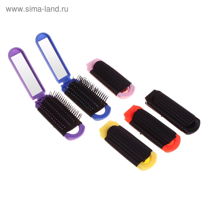 Расчёска массажная складная, с зеркалом, цвета МИКС - Фото 1