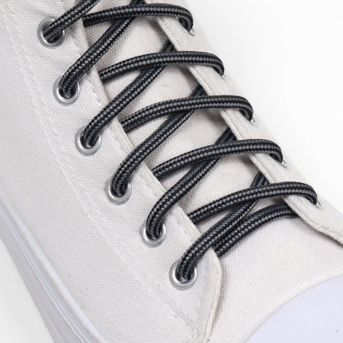 Шнурки для обуви, круглые, d = 4,5 мм, 110 см, фасовка 25 шт, цвет чёрно-серый - Фото 1