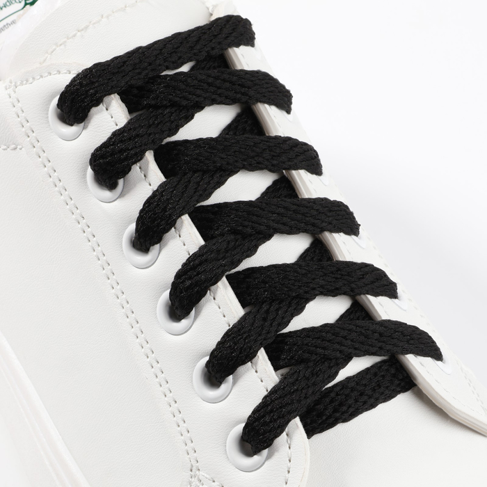 Шнурки для обуви, плоские, 8 мм, 90 см, фасовка 25 шт, цвет чёрный - Фото 1