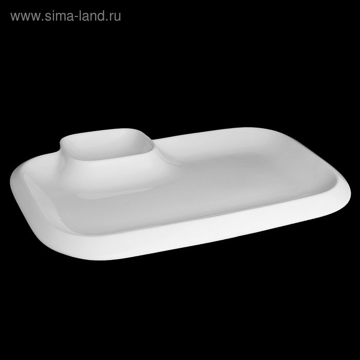 Блюдо фарфоровое прямоугольное с соусником Wilmax Teona, 36×21,5 см, цвет белый - Фото 1