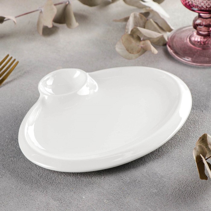 Блюдо фарфоровое с соусником Wilmax Teona, d=20 см, белое - Фото 1