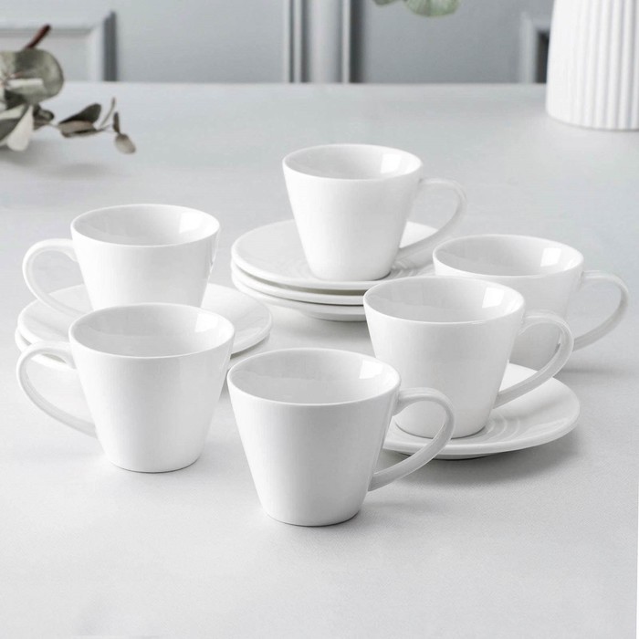 Набор фарфоровый чайный на 6 персон Wilmax, 12 предметов: 6 чашек 180 мл, 6 блюдец d=14 см, цвет белый - Фото 1