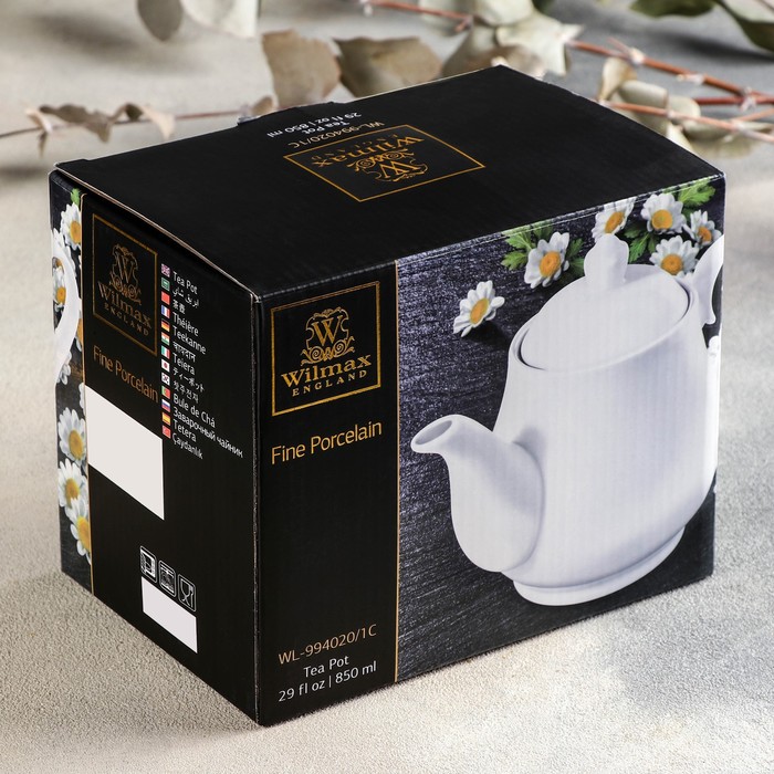 Чайник фарфоровый заварочный Wilmax, 850 мл, цвет белый - фото 1905386386