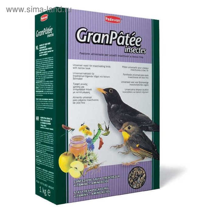 Корм комплексный Padovan GRANPÂTÉE Insectes для насекомоядных птиц, 1 кг. - Фото 1