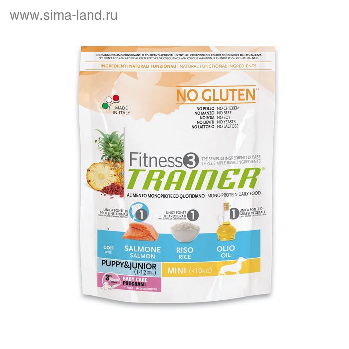 Сухой корм Trainer Fitness No Gluten Mini Puppy&Junior для собак, лосось/рис, 800 г. - Фото 1