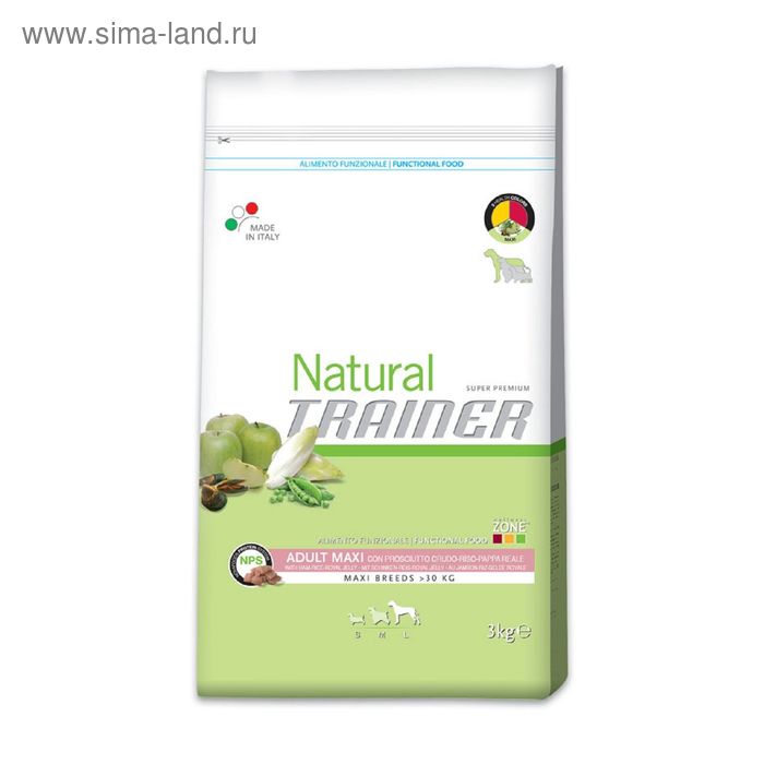 Сухой корм Trainer Natural Maxi Adult для собак, ветчина/рис/маточное молочо, 3 кг. - Фото 1