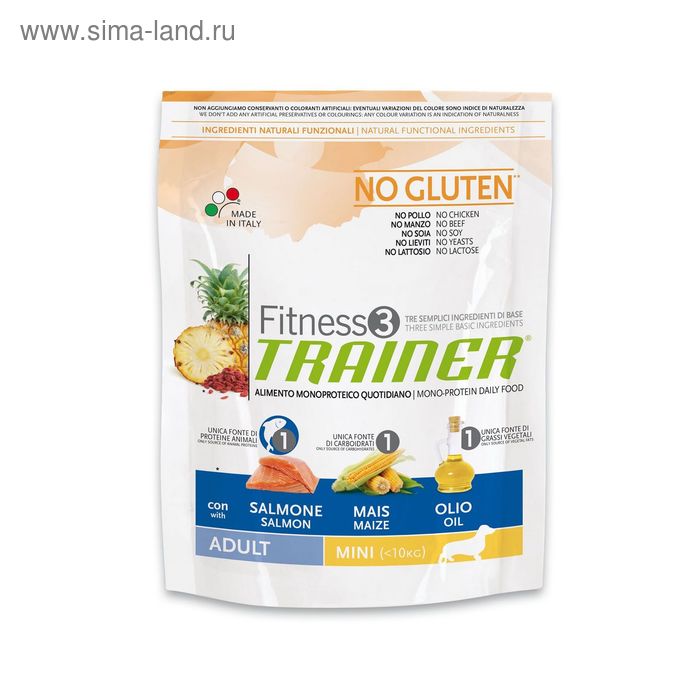 Сухой корм Trainer Fitness No Gluten Mini Adult для собак, лосось/кукуруза, 800 г. - Фото 1