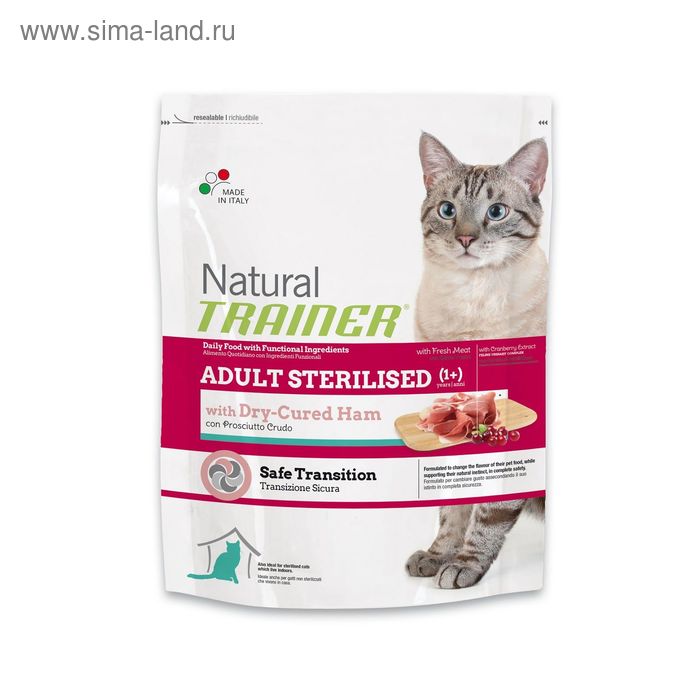 Сухой корм Trainer Natural Adult Sterilised для стерил. кошек, с сыровял. ветчиной, 300 г. - Фото 1