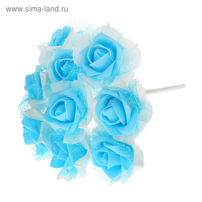 Букет d=17, 9 цветков, бело-голубой - Фото 1