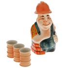 Набор фарфоровый: штоф «Строитель», 0.5 л + 3 рюмки - Фото 1