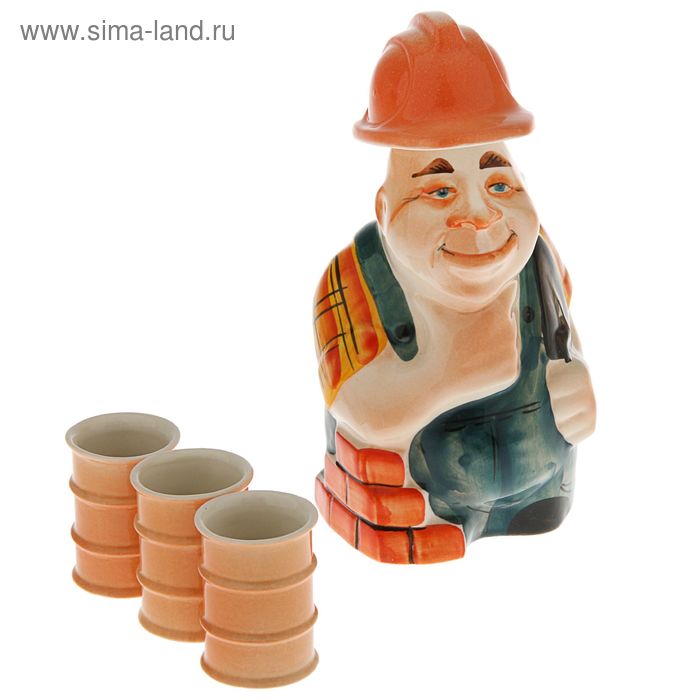 Набор фарфоровый: штоф «Строитель», 0.5 л + 3 рюмки - Фото 1