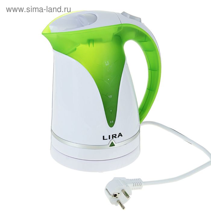 Чайник электрический LIRA LR 0101 green, 1.7 л, 2200 Вт, подсветка, бело-зеленый - Фото 1