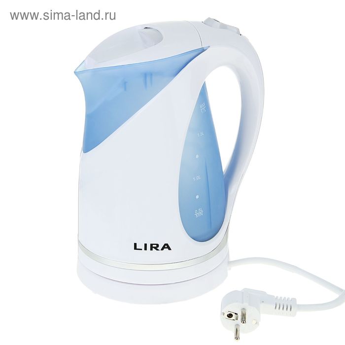 Чайник электрический LIRA LR 0102 white, 1.7 л, 2200 Вт, подсветка, бело-голубой - Фото 1
