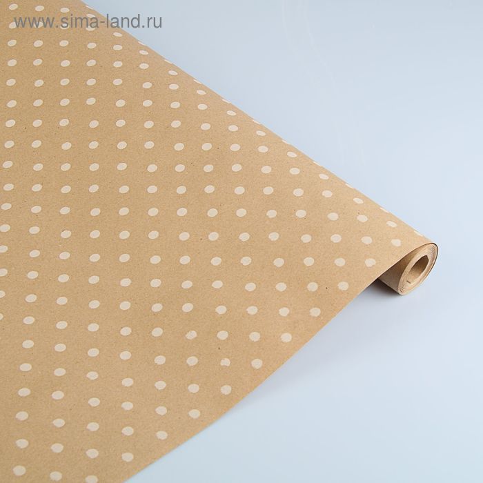 Бумага упаковочная крафт "Горох", белый на коричневом, 70 см х 8,5 м - Фото 1