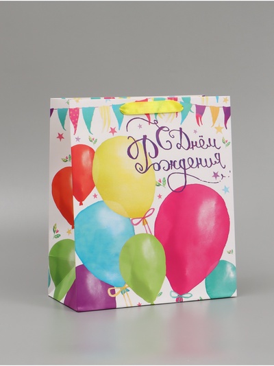 Пакет подарочный ламинированный, упаковка, «С Днём Рождения!», ML 23×27×11.5 см