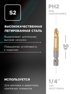 Биты ТУНДРА, намагниченные, сталь S2, 58-60 HRC, TiN, PH2×50 мм, 2 шт. - Фото 2