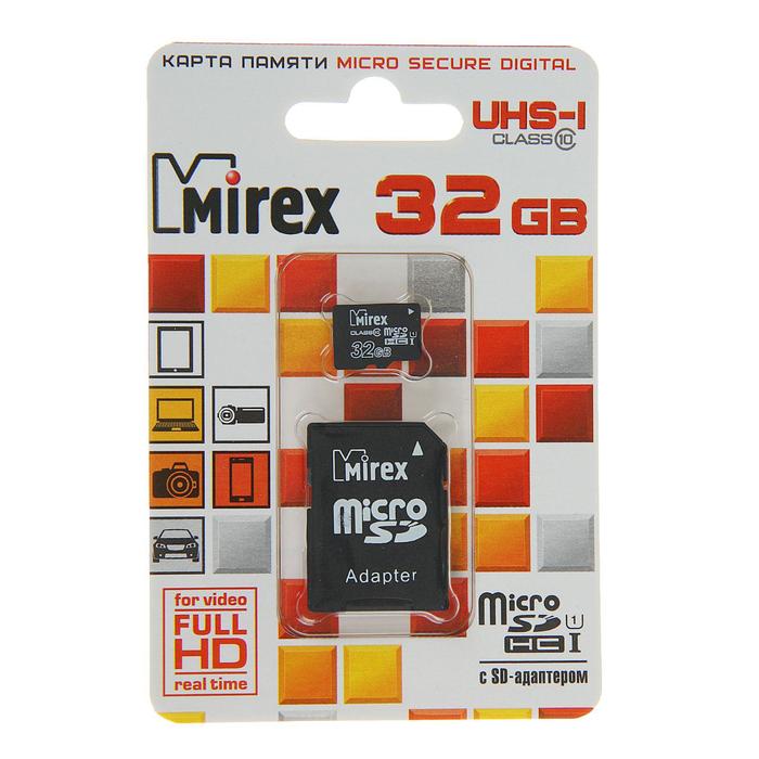 Карта памяти Mirex microSD, 32 Гб, SDHC, UHS-I, класс 10, с адаптером SD - фото 51293082