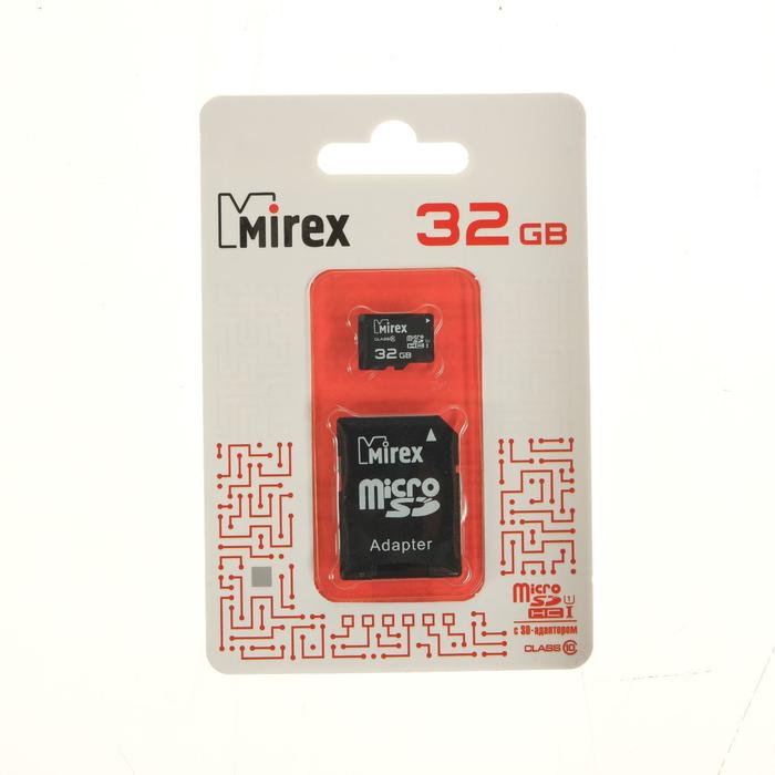 Карта памяти Mirex microSD, 32 Гб, SDHC, UHS-I, класс 10, с адаптером SD - фото 51293084