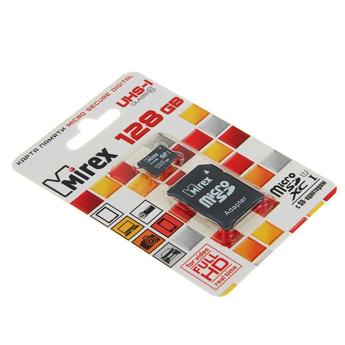 Карта памяти Mirex microSD, 128 Гб, SDXC, UHS-I, класс 10, с адаптером SD - фото 51293099