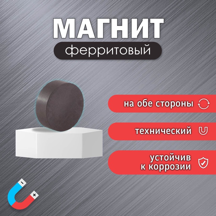 Магнит технический ферритовый (магнитит на обе стороны), 0.8×0.3 см - Фото 1