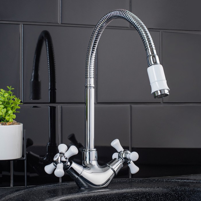 Смеситель для кухни RMS SL92W-279F, двухвентильный, высокий излив, хром/белый - Фото 1