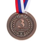 Медаль призовая 063, d= 5 см. 3 место. Цвет бронза. С лентой - Фото 2