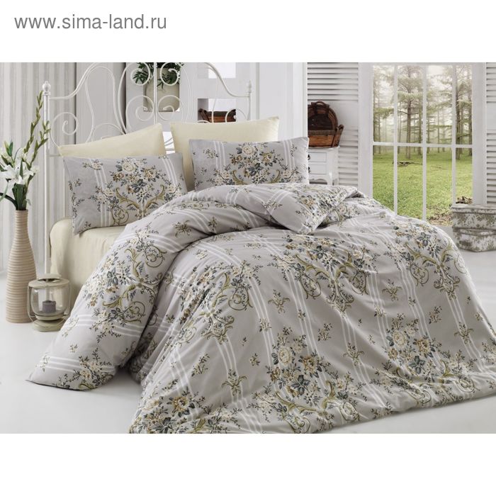 Постельное бельё Евро COTTON LIFE Creton ELIT, цвет коричневый, 200х220 см, 220х240 см, 50х70 см - Фото 1