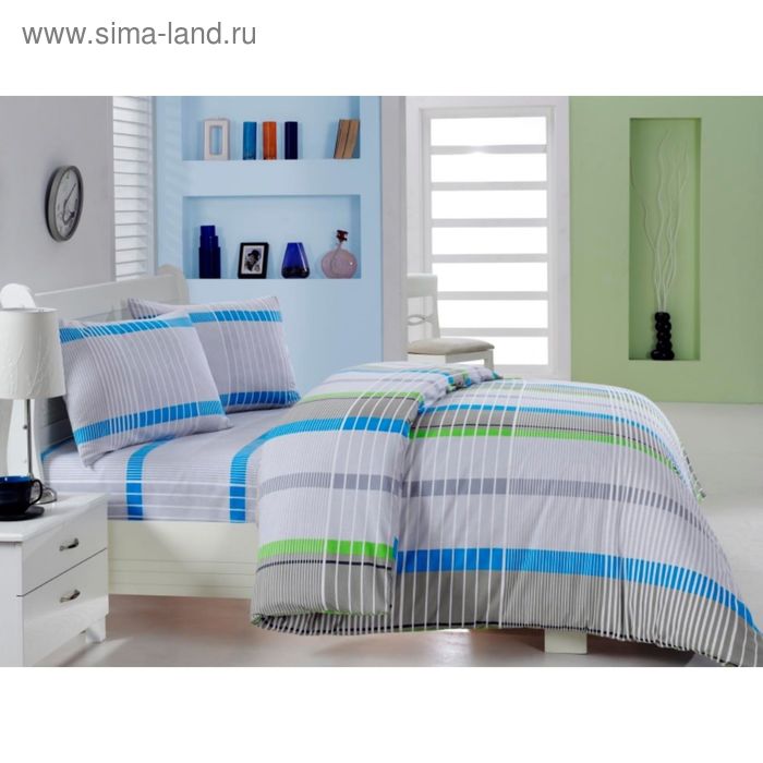 Постельное бельё Евро COTTON LIFE Creton NEW LINE зелёный 200х220 см, 220х240 см, 70х70 см - Фото 1