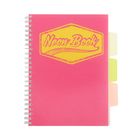 Тетрадь А5 120 листов на гребне Neon book, пластиковая обложка, 3 пластиковых разделителя, с карманом, розовая - Фото 1