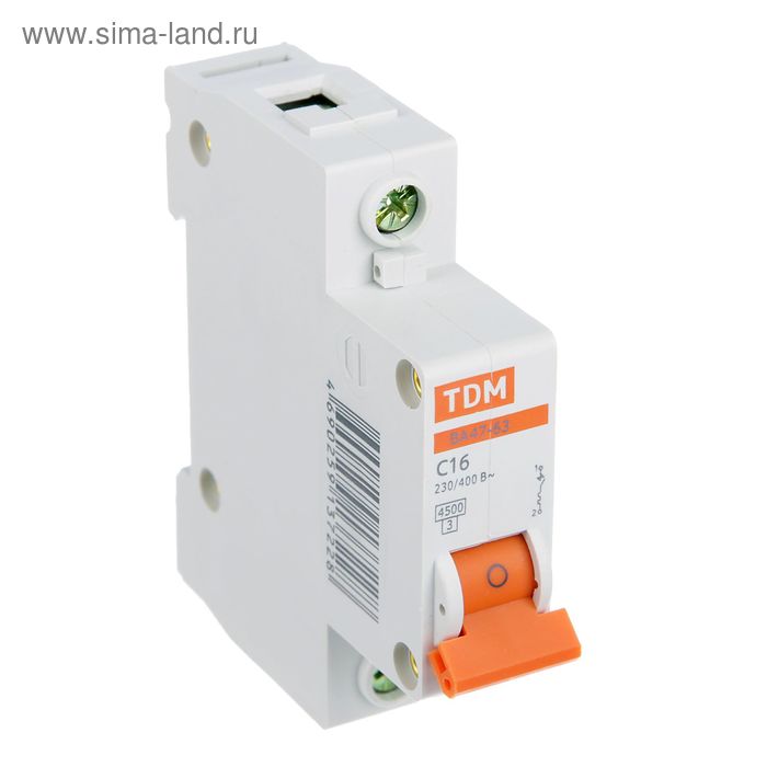 Выключатель автоматический TDM ВА47-63, 1п, 16 А, 4.5 кА - Фото 1