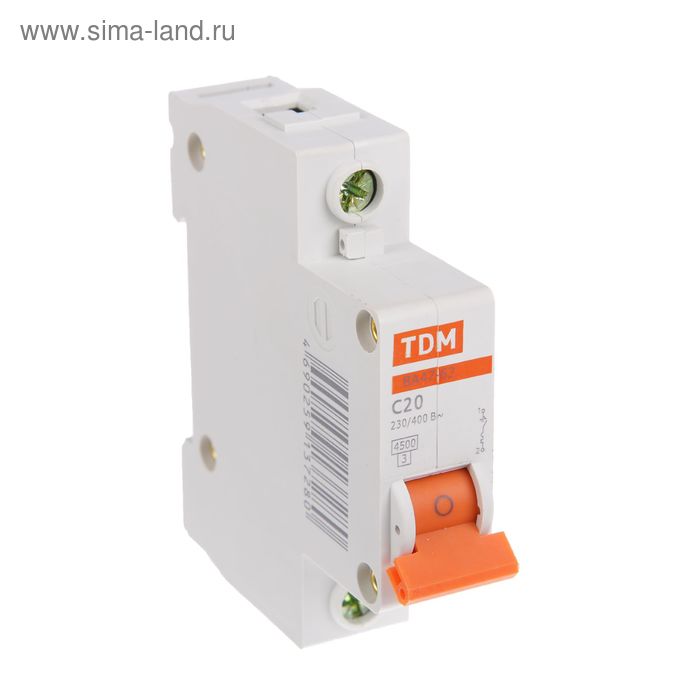 Выключатель автоматический TDM ВА47-63, 1п, 20 А, 4.5 кА - Фото 1