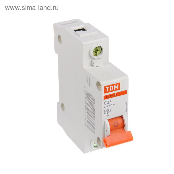 Выключатель автоматический TDM ВА47-63, 1п, 25 А, 4.5 кА - Фото 1