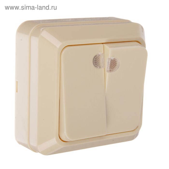 Выключатель TDM"Ладога", 10А, IP20, 2 клав, открытый, подсветка, цвет слон.кость,SQ1801-0008 - Фото 1