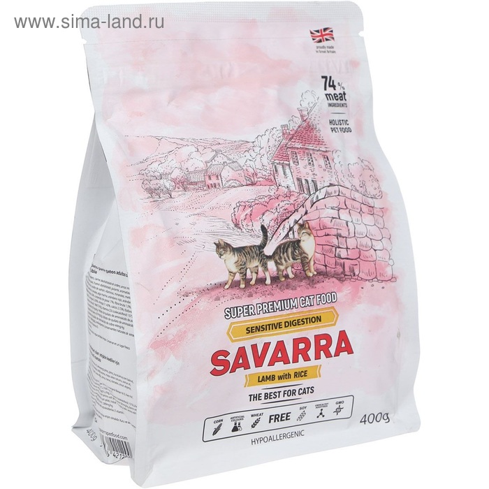 Сухой корм SAVARRA Sensitive Cat  для кошек с чувств пищ, ягн/рис, 400 г - Фото 1